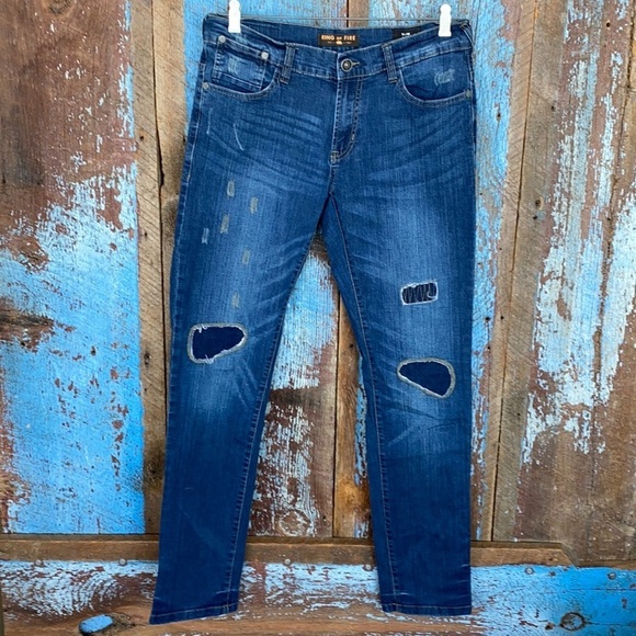 Ring Of Fire Mens Patch Slim Fit Jeans - Picture 2 of 12
